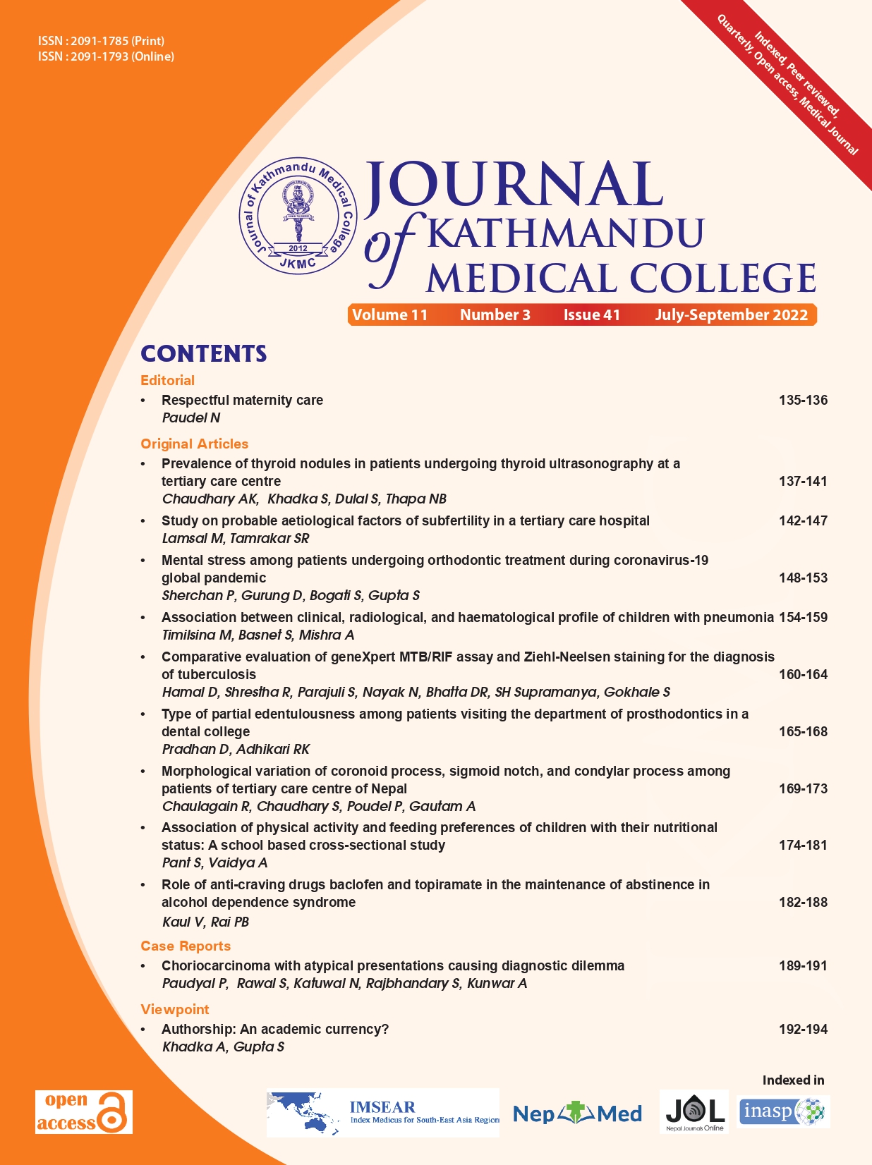					View Volume 11, Number 3, Issue 41, July-September 2022
				